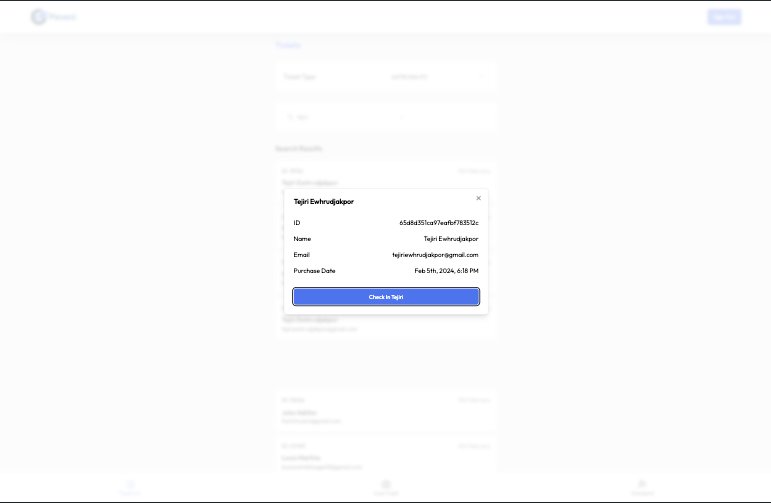 The web scanner with a guest's ticket open, ready to check in