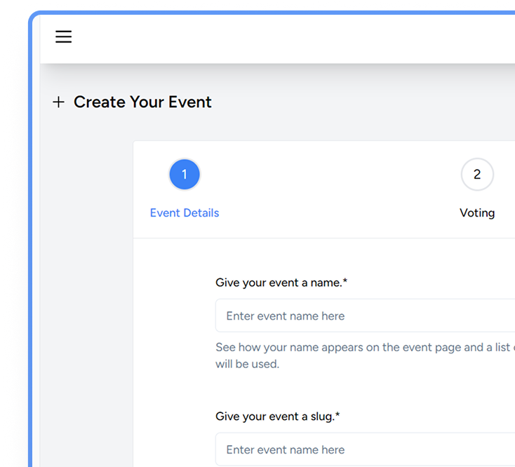 Step 1: Tell Us About Your Event Screenshot